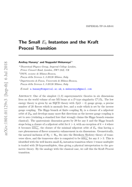 The Small E8 Instanton and the Kraft Procesi Transition