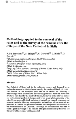 Methodology Applied to the Removal of the Ruins and to the Survey of the Remains After the Collapse of the Noto Cathedral in Sicily