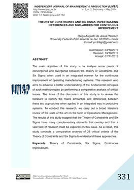 Theory of Constraints and Six Sigma: Investigating Differences and Similarities for Continuous Improvement