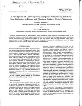 A New Species of Depressigyra! (Gastropoda: Peltospiridae) from Cold- Seep Carbonates in Eocene and Oligocene Rocks of Western Washington JAMES L