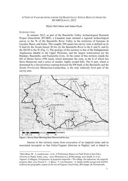 1 BVARP SURVEY, 2012 Myles Mccallum and Adam Hyatt in Summer 2012, As Part of the Basentello Valley Archaeological Research Proj
