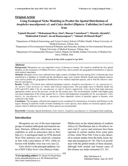 Using Ecological Niche Modeling to Predict the Spatial Distribution of Anopheles Maculipennis Sl and Culex Theileri (Diptera: Culicidae) in Central Iran