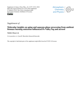 Supplement of Molecular Insights on Aging and Aqueous-Phase Processing from Ambient Biomass Burning Emissions-Inﬂuenced Po Valley Fog and Aerosol