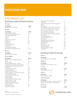 Thomson ONE Exchange List