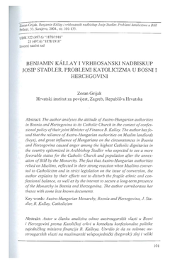 3. Zoran Grijak, Benjamin Kallay I Vrhbosanski Nadbiskup Josip