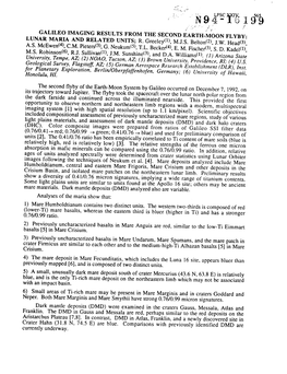 GALILEO IMAGING RESULTS from the SECOND EARTH-MOON FLYRV- LUNAR MARIA and RELATED UNITS; R. Greeley(L), M.J.S. Belton(2) J.W. Head(3)] A.S