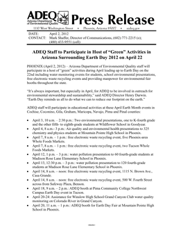 Activities in Arizona Surrounding Earth Day 2012 on April 22