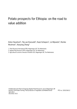 Potato Prospects for Ethiopia: on the Road to Value Addition