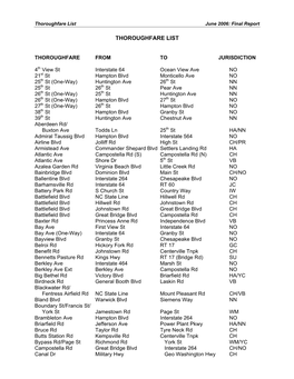 Thoroughfare List June 2006: Final Report