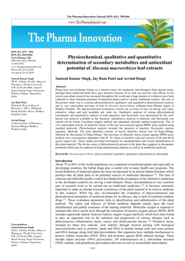 Physicochemical, Qualitative and Quantitative Determination Of