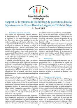 Rapport De La Mission De Monitoring De Protection Dans Les Départements De Téra Et Bankilaré, Région De Tillabéri, Niger 2- 3 Mai 2018