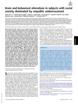 Brain and Behavioral Alterations in Subjects with Social Anxiety Dominated by Empathic Embarrassment