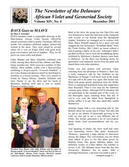 The Newsletter of the Delaware African Violet and Gesneriad Society Volume XIV, No