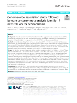 Genome-Wide Association Study Followed by Trans-Ancestry Meta-Analysis Identify 17 New Risk Loci for Schizophrenia