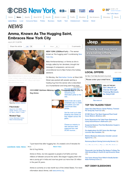 Amma, Known As the Hugging Saint, Embraces New York City As Part Of