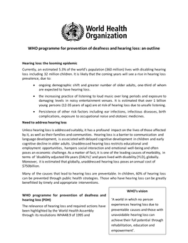 WHO Programme for Prevention of Deafness and Hearing Loss: an Outline