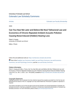 Behavioral Law and Economics of Chronic Repeated Ambient Acoustic Pollution Causing Noise-Induced (Hidden) Hearing Loss