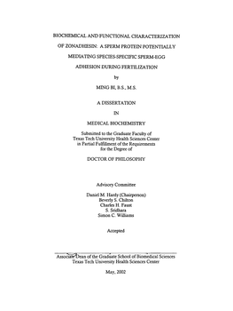 Biochemical and Functional Characterization of Zonadhesin: a Sperm Protein Potentially Mediating Species-Specific Sperm-Egg Adhe