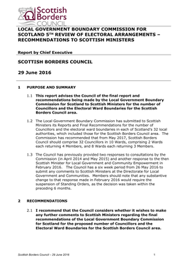 Local Government Boundary Commission for Scotland 5Th Review of Electoral Arrangements – Recommendations to Scottish Ministers