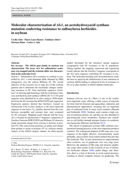 Molecular Characterization of Als1, an Acetohydroxyacid Synthase Mutation Conferring Resistance to Sulfonylurea Herbicides in Soybean