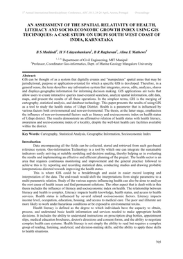 An Assessment of the Spatial Relativity of Health, Literacy and Socio-Economic Growth Index Using Gis Techniques: a Case Study O