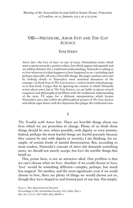 Viiinietzsche, Amor Fati and the Gay Science