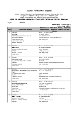 Council for Leather Exports LIST of MEMBERS ELIGIBLE to VOTE