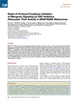 Relief of Profound Feedback Inhibition of Mitogenic Signaling by RAF Inhibitors Attenuates Their Activity in BRAFV600E Melanomas