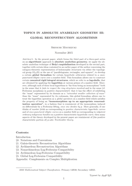 Topics in Absolute Anabelian Geometry Iii: Global Reconstruction Algorithms