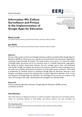 Surveillance and Privacy in the Implementation of Google Apps For