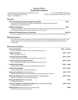 CURRICULUM VITAE Frank-Oliver Nitsche Lamont-Doherty Earth Observatory of Columbia University E-Mail: Fnitsche@Ldeo.Columbia.Edu 61 Rt