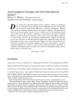 Technological Change and the International System* Helen V