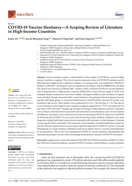 COVID-19 Vaccine Hesitancy—A Scoping Review of Literature in High-Income Countries