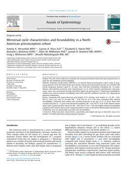 Menstrual Cycle Characteristics and Fecundability in a North American Preconception Cohort