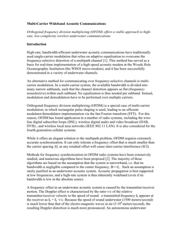 OFDM) Offers a Viable Approach to High- Rate, Low-Complexity Wireless Underwater Communications