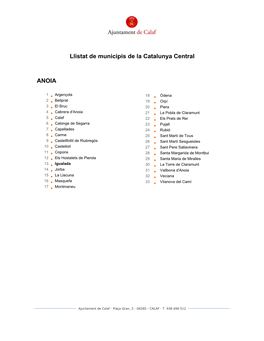 Llistat De Municipis De La Catalunya Central ANOIA