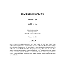 LEAGER PROGRAMMING Abstract