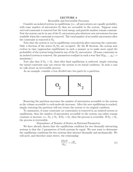 LECTURE 4 Reversible and Irreversible Processes Consider An