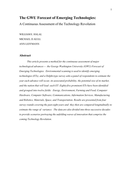 The GWU Forecast of Emerging Technologies: a Continuous Assessment of the Technology Revolution