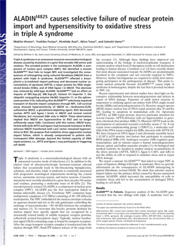 ALADIN Causes Selective Failure of Nuclear Protein Import And