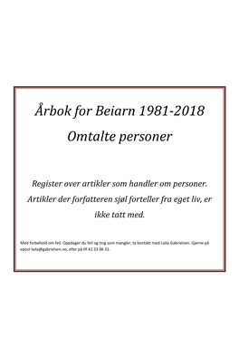 Årbok for Beiarn 1981-2018 Omtalte Personer