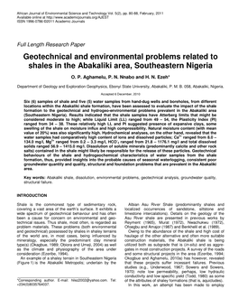 Geotechnical and Environmental Problems Related to Shales in the Abakaliki Area, Southeastern Nigeria