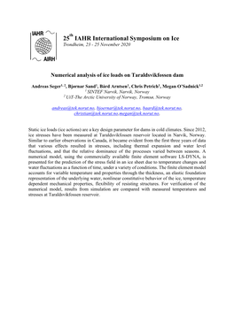 Numerical Analysis of Ice Loads on Taraldsvikfossen Dam