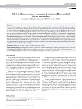 Effect of Different Cooking Procedures on Cholesterol and Fat Contents of Selected Meat Products Nene Meltem KEKLIK1*, Hüseyin BOZKURT2, Ali Rıza TEKİN2