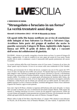 "Strangolato E Bruciato in Un Forno" La Verità Trentatrè Anni Dopo