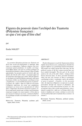 Figures Du Pouvoir Dans L'archipel Des Tuamotu (Polynésie Française)