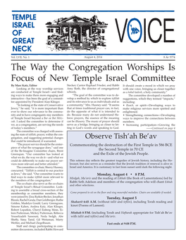 The Way the Congregation Worships Is Focus of New Temple Israel Committee