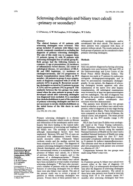 Sclerosing Cholangitis and Biliary Tract Calculi -Primary Or Secondary? Gut: First Published As 10.1136/Gut.33.10.1376 on 1 October 1992