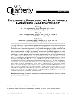 Embeddedness, Prosociality, and Social Influence: Evidence from Online Crowdfunding1