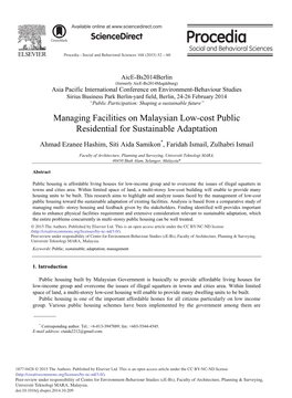 Managing Facilities on Malaysian Low-Cost Public Residential for Sustainable Adaptation